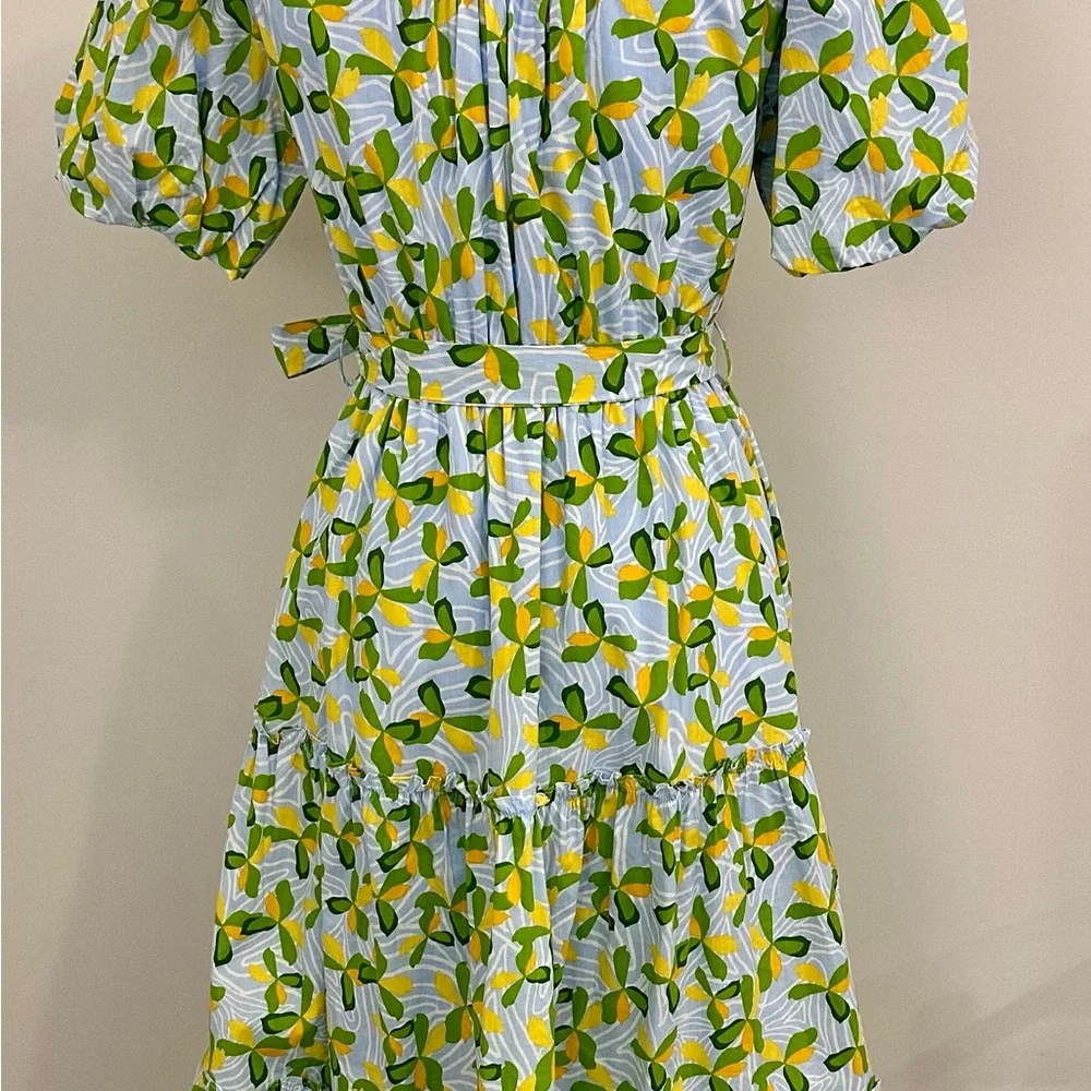 Floral Green and Blue Women's Dress - Picture 3 of 3